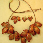 Maple leaf Five leaf necklace, pin and earrings.